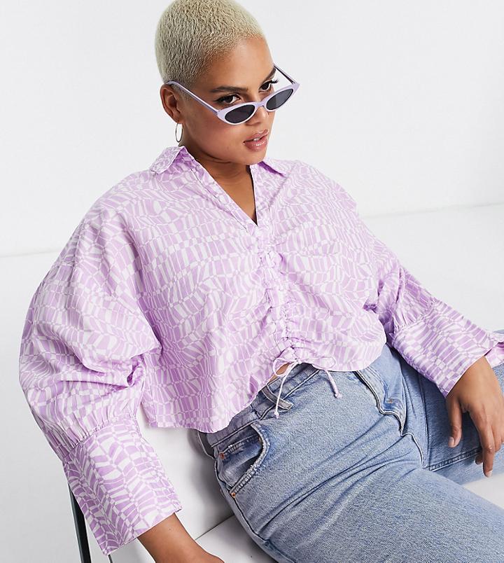 Vero Moda Curve Shirt With Ruched Front In Lilac Print - Part Of A Set-purple
