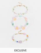 Reclaimed Vintage Inspired Bracelets In 90's Flower Beads 3 Pack-gold