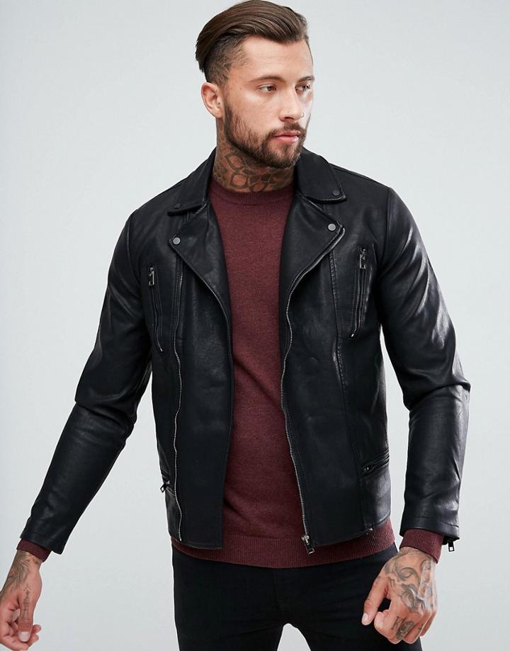 New Look Biker Jacket With Zip Detailing In Black - Black