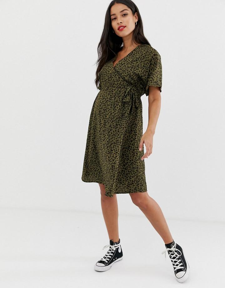 New Look Maternity Wrap Dress In Polka Dot - Green