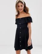 Asos Design Mini Button Through Sundress With Tiered Skirt-black