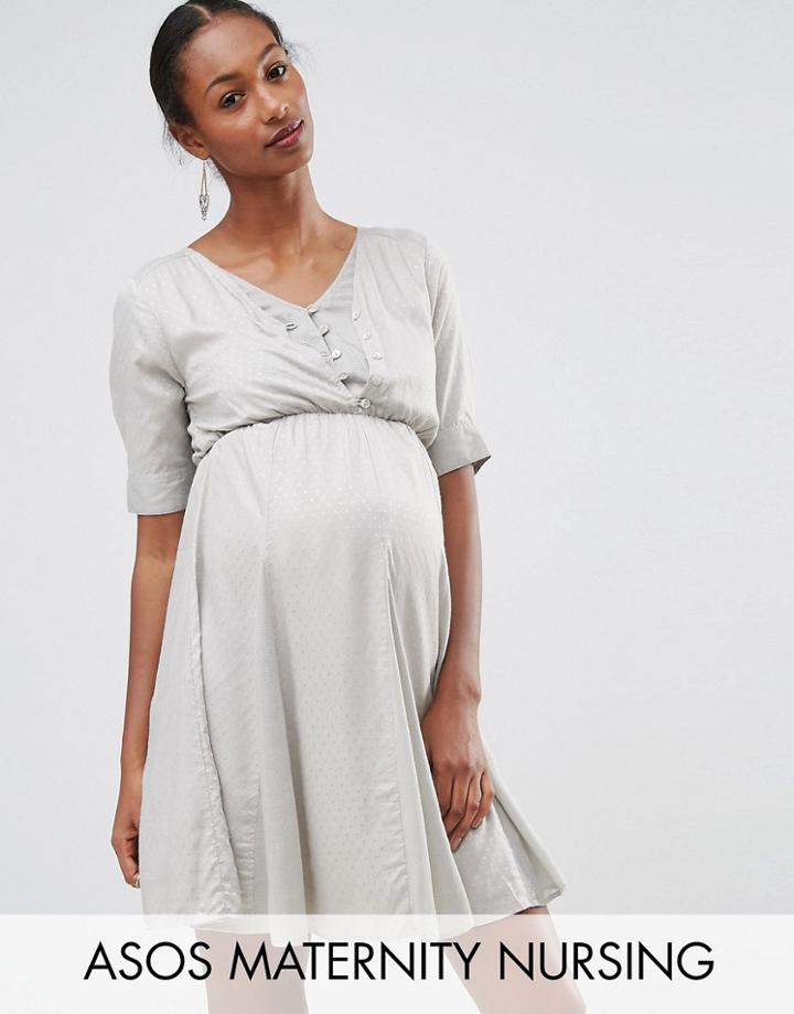 Asos Maternity Nursing Skater Dress In Dobby Spot - Gray