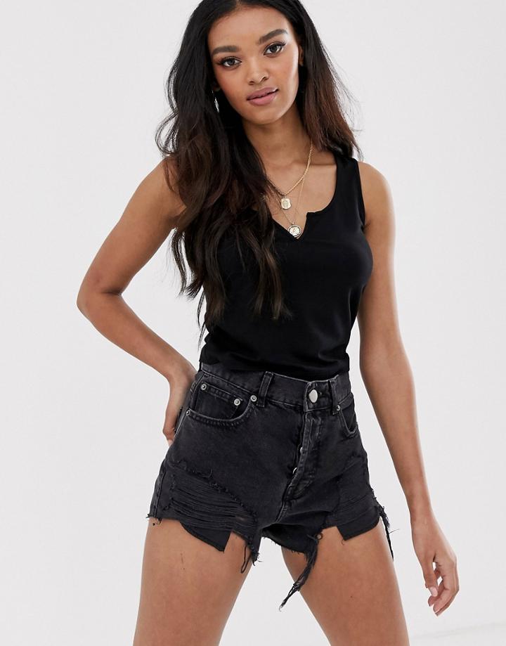 Asos Design Fuller Bust Notch Front Crop Tank In Black - Black