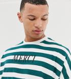 Asos Design Tall Oversized Stripe T-shirt With Merci Print And Roll Sleeve-white
