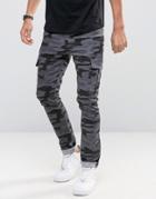 Asos Super Skinny Jeans With Cargo Details In Black Camo - Black