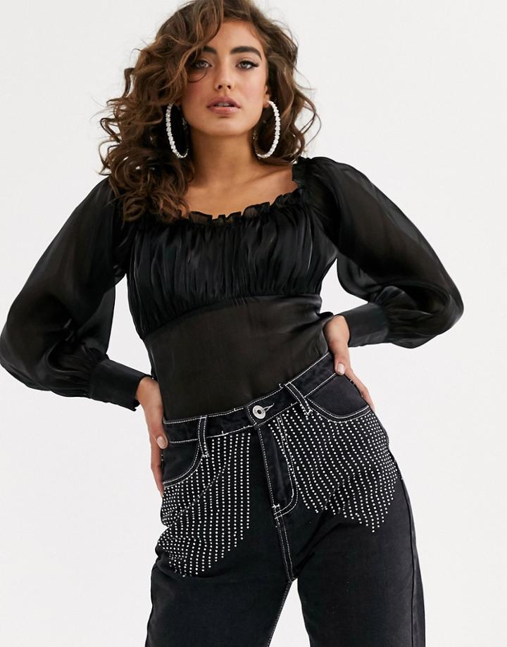 Pretty Lavish Milk Maid Top In Black