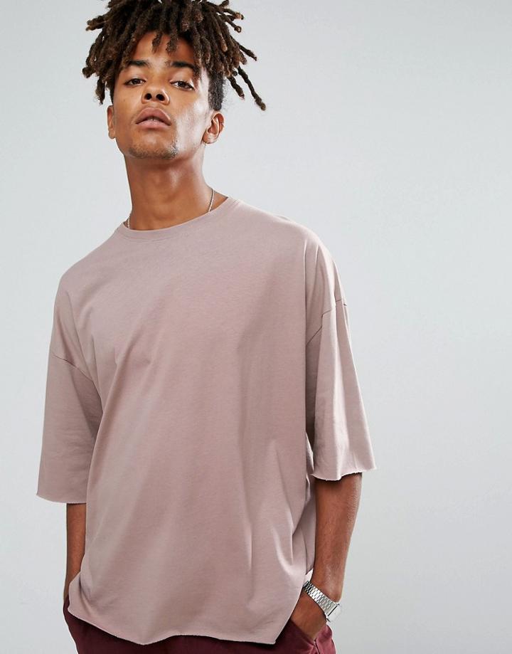Asos Heavy Weight Super Oversized T-shirt With Raw Edges - Pink