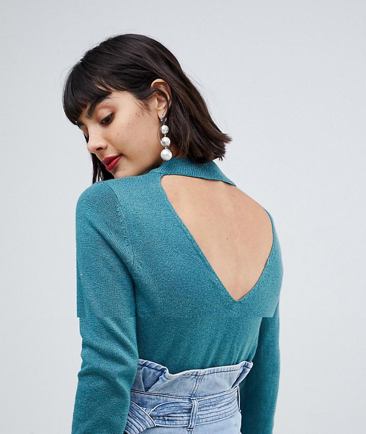 Pieces Knit Sweater With V Neck Back-green