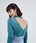 Pieces Knit Sweater With V Neck Back-green