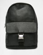 Asos Backpack In Black With Clip Pocket - Black