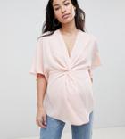 Asos Design Maternity Twist Front Kimono Sleeve Top In Blush - Pink