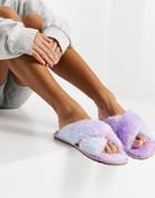 Qupid Fluffy Cross Strap Slippers In Tie Dye-multi