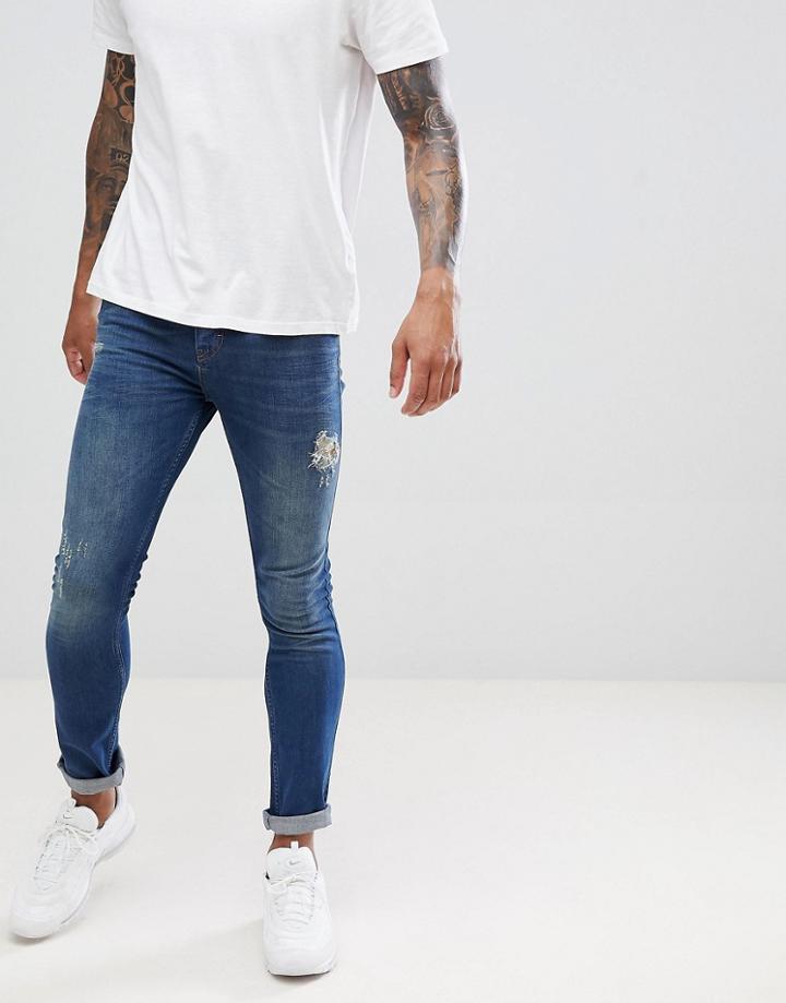Dr Denim Leroy Super Skinny Jeans Grinded Blue - Blue