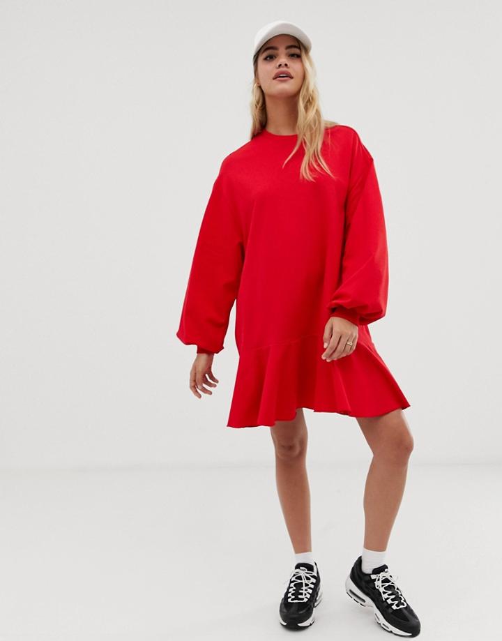Asos Design Super Oversized Sweat Dress With Pephem-red