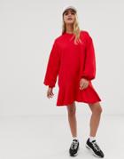 Asos Design Super Oversized Sweat Dress With Pephem-red