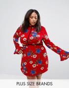 Rage Plus Velvet Piped Trim Floral Dress - Multi