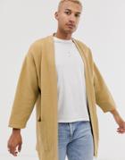 Asos Design Jersey Kimono Cardigan In Beige In Ribbed Fabric - Beige