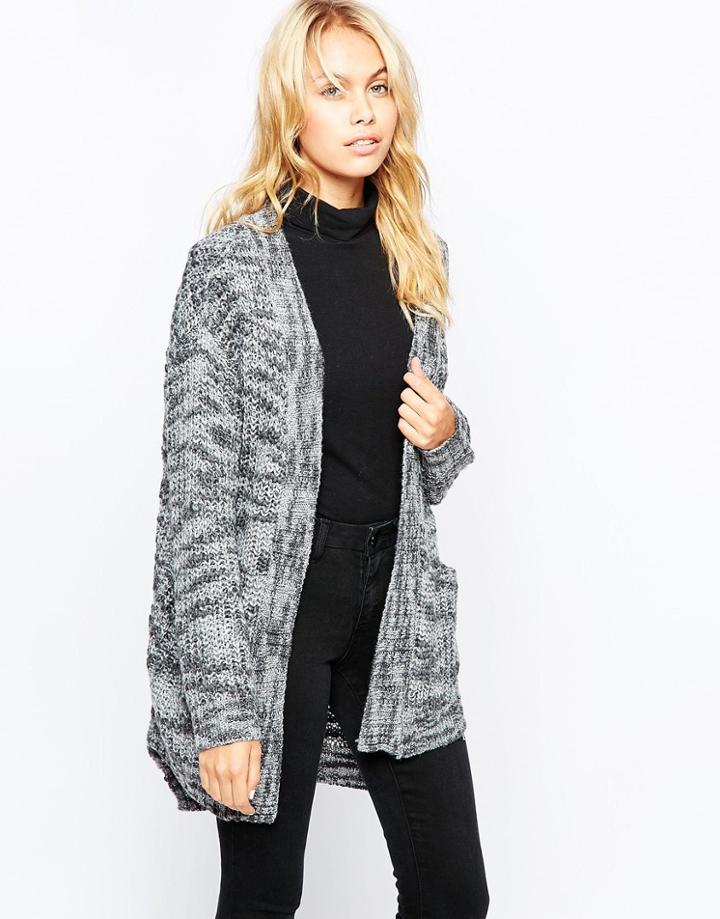 Vila Speckled Long Line Cardigan - Light Gray Melange