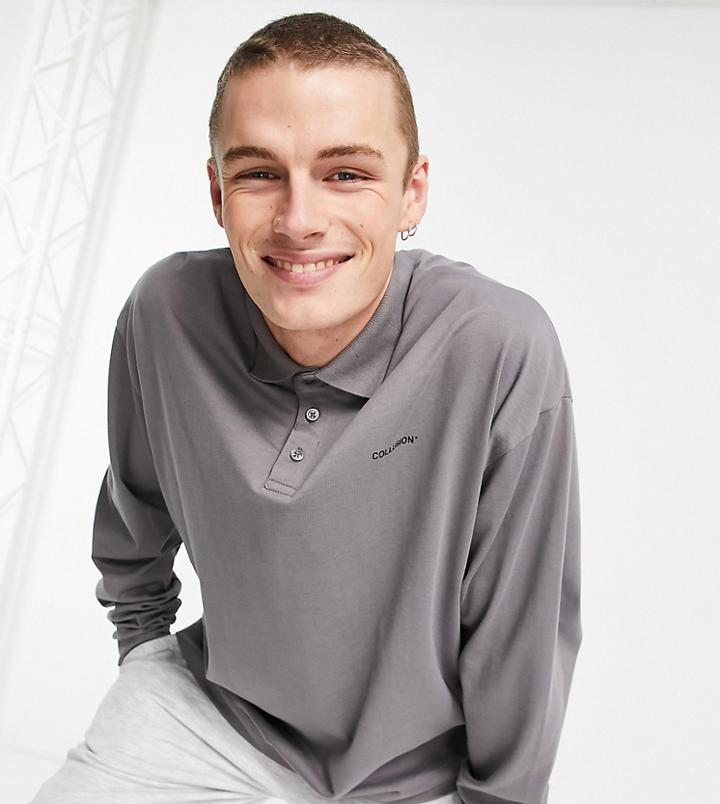 Collusion Oversized Polo In Heavy Jersey Fabric In Gray Set-grey