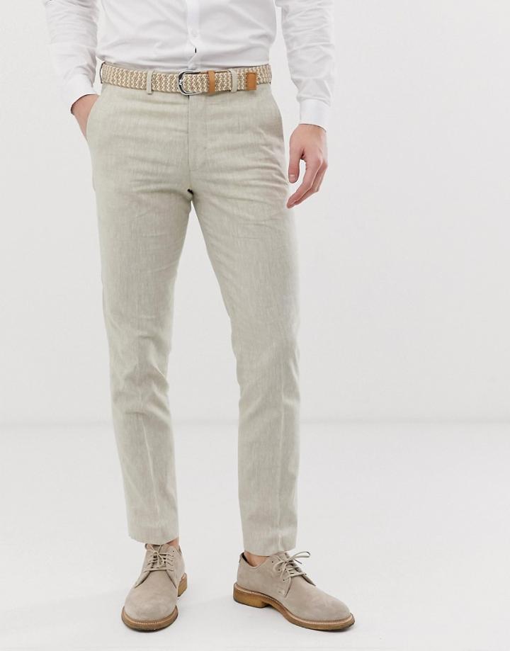 Jack & Jones Premium Regular Fit Suit Pants In Beige Linen-white