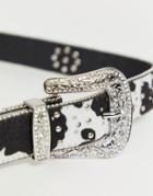 Asos Design Cow Print Rhinestone Western Waist And Hip Belt-multi