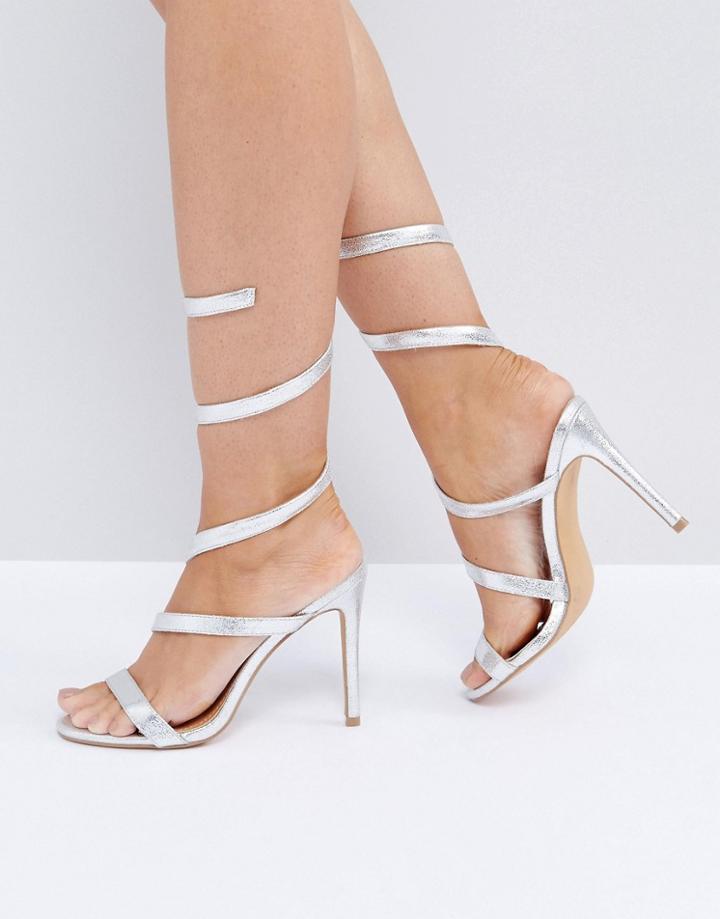Public Desire Fire Silver Spiral Heeled Sandals - Silver