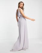 Tfnc Bridesmaid High Neck And Draped Back Maxi Dress In Gray