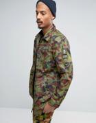Dxpe Chef Coach Jacket In Camo With Military Patches - Green
