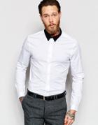 Asos Skinny Shirt In White With Contrast Collar And Buttons In Long Sleeves - White