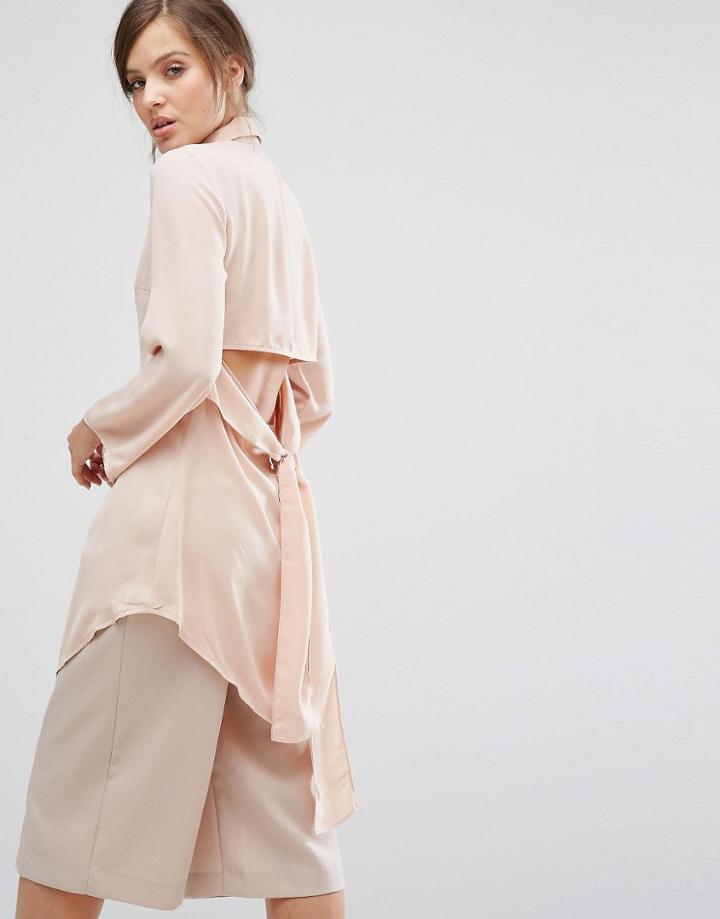 Parallel Lines Longline Shirt With Open Tie Back - Beige