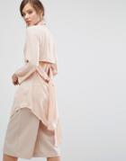 Parallel Lines Longline Shirt With Open Tie Back - Beige