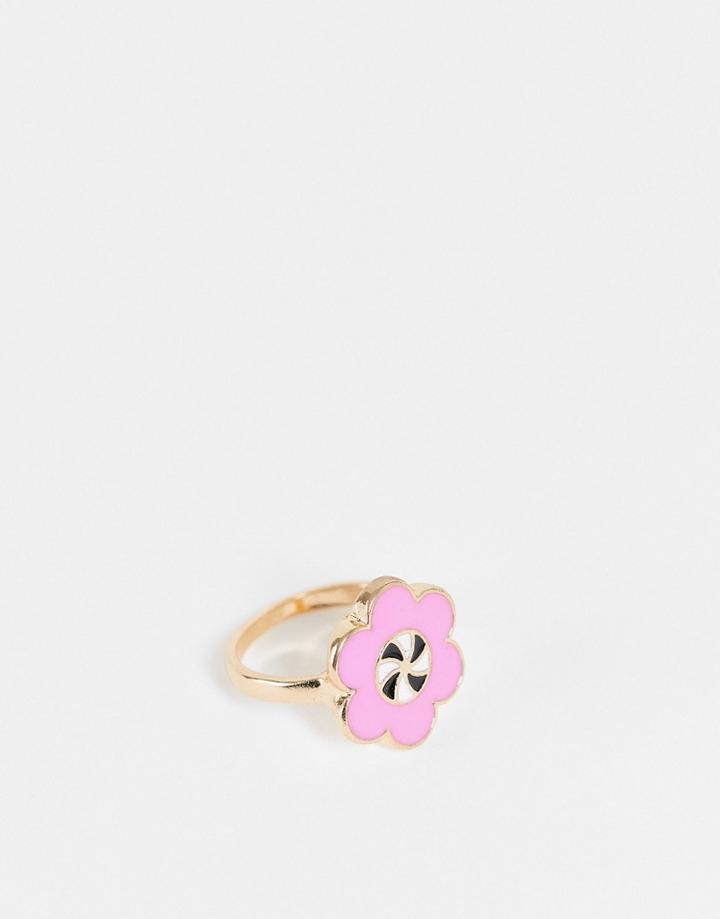 Vintage Supply Flower Power Ring In Pink Enamel
