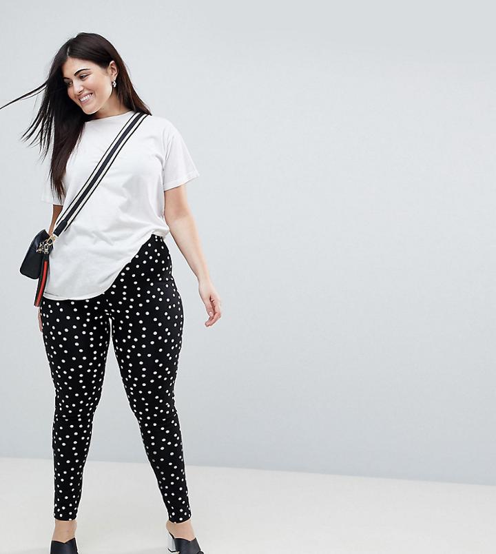 Asos Curve Leggings In Polka Dot - Black