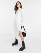 Asos Design Knitted Dress With Bell Sleeve Detail In Cream-white