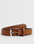Asos Design Faux Leather Slim Belt In Tan With Burnished Edges - Tan