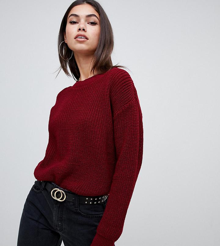 Boohoo Basic Crew Neck Knitted Sweater In Wine - Purple