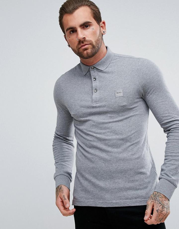 Boss Orange By Hugo Boss Paulyn Slim Fit Long Sleeve Polo Shirt In Gray - Gray