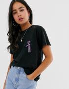 Asos Design T-shirt With Bright Pink Magazine Print - Black