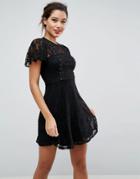 Asos Mini Lace Skater Dress With Eyelets - Black