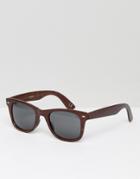 Asos Square Sunglasses In Dark Wood With Smoke Lens - Brown
