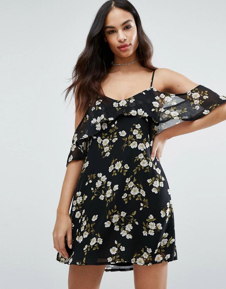 Missguided Cold Shoulder Floral Chiffon Dress - Multi