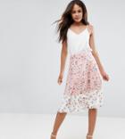 Vesper Tall Midi Skirt In Floral Print With Contrast Border - Pink