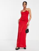 Naanaa Cross Front Satin Maxi Dress In Red