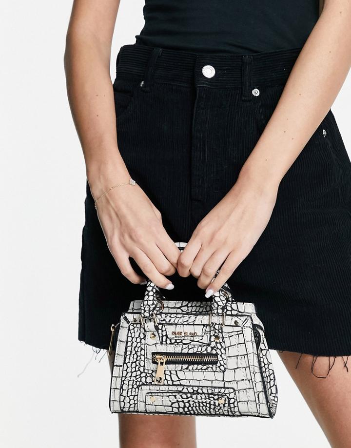 River Island Mini Croc Zip Front Tote In White