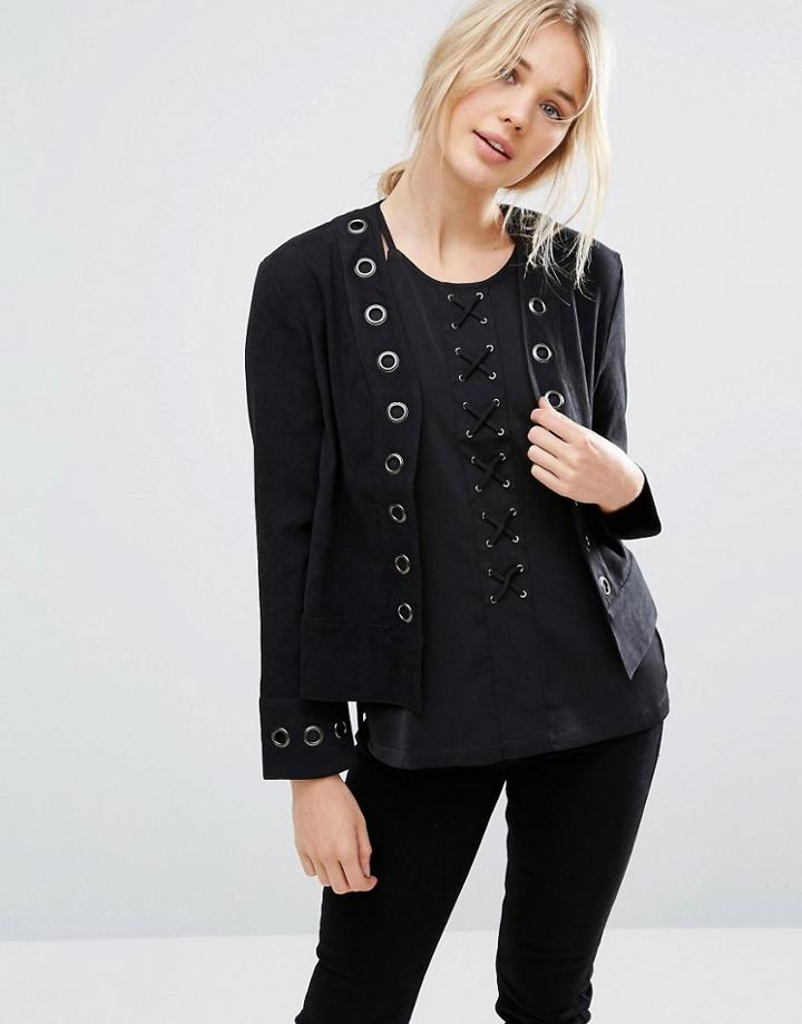 Neon Rose Eyelet Jacket - Black
