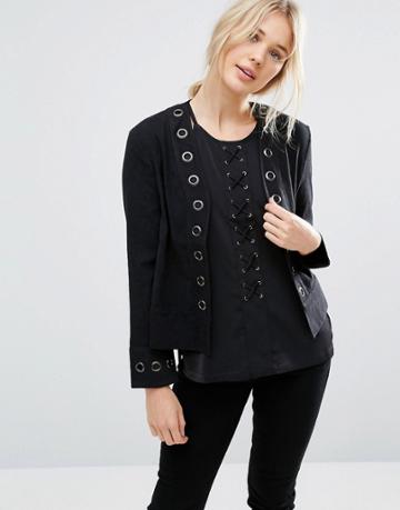 Neon Rose Eyelet Jacket - Black