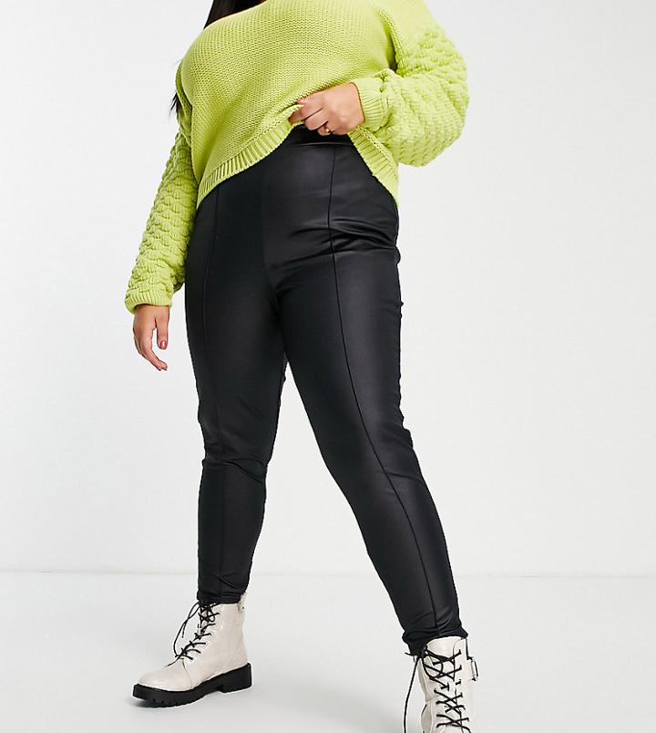 Yours Seam Front Faux Leather Leggings In Black