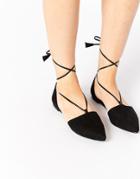 Asos Lift Off Pointed Lace Up Ballet Flats - Black