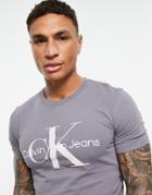 Calvin Klein Jeans Monogram Logo T-shirt In Grey-gray