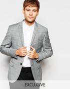 Number Eight Savile Row Exclusive Prince Of Wales Check 1 Button Blazer In Skinny Fit - Gray
